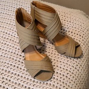 Olive green cork wedges